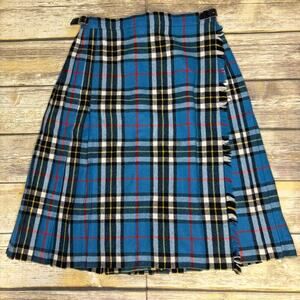 VTG 100% Wool Made in Scotland Womens Blue Plaid Kilt Tartan Wrap Skirt Sz 12